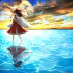  arioto bow brown_eyes brown_hair cloud clouds detached_sleeves hair_bow hair_tubes hakurei_reimu highres japanese_clothes miko open_mouth reflection smile solo touhou water 