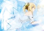  ahoge blonde_hair blue_eyes bow detached_sleeves dress fate/stay_night fate/unlimited_codes fate_(series) hair_bow long_hair ponytail rin_(royal) saber saber_lily solo 