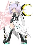  ballistic_coat black_panties crescent from_behind hand_on_hip hat looking_at_viewer nurse_cap panties phantasy_star phantasy_star_online_2 pink_eyes shishigami_(sunagimo) short_hair silver_hair smile solo standing twintails underwear white_background 