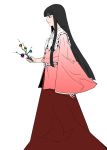  1girl black_hair branch houraisan_kaguya jeweled_branch_of_hourai long_hair profile red_eyes simple_background smile solo touhou white_background 