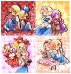  alice_margatroid alice_margatroid_(pc-98) back-to-back blonde_hair blue_dress blue_eyes boots capelet carrying close-up crescent crossed_arms cup doll_joints dress dual_persona eyeball fifiruu hair_ribbon hairband hand_holding heart heart_of_string holding_hands komeiji_satori mary_janes medicine_melancholy multiple_girls no_hat no_headwear patchouli_knowledge pink_hair ribbon shoes short_hair shoulder_carry skirt smile su-san third_eye touhou touhou_(pc-98) 