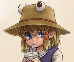  blonde_hair blue_eyes cup drinking hat kouotsu moriya_suwako sipping straw touhou 