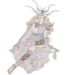  blonde_hair cape crossed_legs female final_fantasy final_fantasy_ii headdress long_hair princess_hilda rika_(artist) sandals shoulder_pads sitting solo 