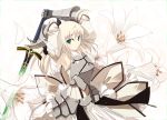  armor armored_dress armpits blonde_hair dress fate/stay_night fate/unlimited_codes fate_(series) flower gauntlets lilies lily_(flower) saber saber_lily satomi solo sword weapon 
