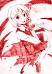  hair_ribbon monochrome pink_background red ribbon rumia touhou traditional_media vent_arbre 