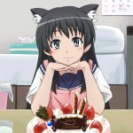  animated animated_gif apron bandage bandaid black_hair blue_eyes blush cake cat_ears chopsticks christmas ear_wiggle food gif kemonomimi_mode long_hair mameshiba pastry photoshop pov saten_ruiko school_uniform serafuku smile solo to_aru_kagaku_no_railgun to_aru_majutsu_no_index 