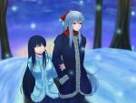  2girls artist_request coat fujiwara_no_mokou grin houraisan_kaguya snow touhou winter 