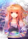  blue_eyes crayon fingerless_gloves gloves heterochromia holographic_interface long_hair orange_hair original painting red_eyes solo unfinished y-chan 