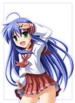  blue_hair green_eyes izumi_konata long_hair lucky_star school_uniform serafuku tsuda_akira 