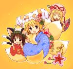  cat chen eijima_moko family fox happy highres japanese_clothes kimono smile touhou yakumo_ran yakumo_yukari 