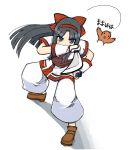  bird black_eyes black_hair fighting_stance gloves hair_ribbon highres jingai_modoki katana long_hair nakoruru ningai_modoki ribbon samurai_spirits sword weapon 