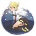 blonde_hair blue_eyes detached_sleeves kagamine_len looking_back male manao shorts solo vocaloid wings 