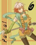  :q bad_id character_name leggings lowres multicolored_hair orange_background pascal red_hair redhead scarf shorts staff tales_of_(series) tales_of_graces tongue two-tone_hair una white_hair wink 