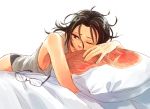  bare_shoulders black_hair brown_eyes colossal_titan dakimakura_(object) glasses glasses_removed hanji_zoe lottalove pillow shingeki_no_kyojin 