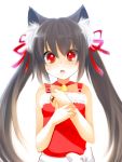  animal_ears bell bell_collar blush brown_hair cat_ears child collar highres jewelry kooh long_hair mosho pangya red_eyes ring santa_costume tears twintails 