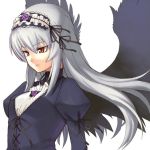  black_wings gothic jingai_modoki long_hair lowres ningai_modoki red_eyes rozen_maiden silver_hair suigintou wings 