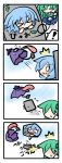  &gt;_&lt; /\/\/\ 4koma @_@ chibi comic karakasa_obake kochiya_sanae nurikabe o_o silent_comic tatara_kogasa tears tongue touhou tripping umbrella yanagi_(artist) 