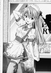 izurumi maid manga monochrome neon_genesis_evangelion souryuu_asuka_langley thigh-highs thighhighs waitress zettai_ryouiki 