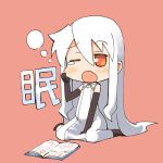  book chibi dress elbow_gloves gloves jingai_modoki kneeling long_hair lowres ningai_modoki orange_eyes original solo white_hair yawn yawning 