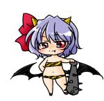  blue_hair blush chibi club cosplay fang horns kanabou lum lum_(cosplay) midriff oni red_eyes remilia_scarlet ribbon sakura_(doors) solo tiger_print touhou urusei_yatsura weapon wings 