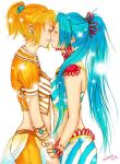  blue_hair breast_press earrings kiss midriff nami nefertari_vivi one_piece orange_hair rocktuete yuri 