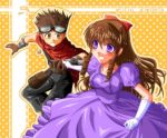  alec_(arc_the_lad) anrietta_rochefort arc_the_lad arc_the_lad_iii belt brown_eyes brown_hair couple dress drill_hair female gloves goggles long_hair male necklace short_hair smile takeuchi_(pixiv48797) violet_eyes 