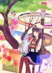  amamizu_(pixiv) bad_id brown_hair butterfly earrings flower frills heterochromia jewelry long_hair oekaki_musume original paint paintbrush painting pantyhose skirt solo surreal suspenders tree usui_(tripcube) 