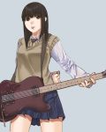  brown_eyes guitar instrument kagematsuri long_hair school_uniform skirt sweater tongue 