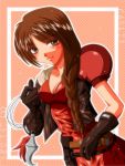  arc_the_lad arc_the_lad_twilight_of_the_spirits armor blush brown_eyes brown_hair cleavage female gloves long_hair mole paulette_(arc_the_lad) shoulder_pads solo takeuchi_(pixiv48797) 