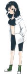  bike_shorts black_hair black_lagoon bunches casual fabiola_iglesias flat_chest hands_in_pockets hoodie nakayama_naka open_clothes open_hoodie shoes smile sneakers solo sports_bra twintails 