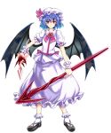  bat_wings blue_hair broom chain chains hasekura_noizu hat highres mary_janes neckerchief red_eyes remilia_scarlet shoes short_hair skirt smile solo spear_the_gungnir tongue tongue_out touhou wings wrist_cuffs 