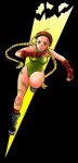  90s ahoge bare_shoulders beret blonde_hair blue_eyes braid breasts cammy_white camouflage combat_boots elbow_gloves fingerless_gloves gloves hat huge_ahoge leotard long_hair ohse_kohime running scar smile socks solo street_fighter street_fighter_ii twin_braids 