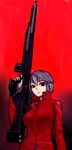  copyright_request grey_hair gun highres metal_akira red_background red_eyes rifle sniper_rifle solo weapon 