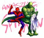  2boys engrish jojo_no_kimyou_na_bouken labcoat marvel monster_boy multiple_boys nockmoshimoshi ranguage sewing spandex spider-man spider-man_(series) superhero sweatdrop the_lizard 