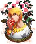  apple blonde_hair bracelet chain chains fate/zero fate_(series) food fruit gilgamesh jewelry necklace red_eyes ruchi snake solo tree 