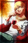  blonde_hair bracelet couch cup fate/zero fate_(series) gilgamesh jewelry necklace red_eyes ruchi solo wine wine_glass 