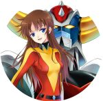  agahari belt blue_eyes bodysuit breasts brown_hair grendizer long_hair looking_at_viewer maria_grace_fleed oldschool open_mouth pilot_suit skin_tight smile solo ufo_robo_grendizer 