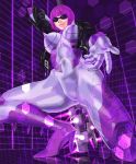  anarchy_reigns beauty_mark club cyborg extending_hand glowing heels high_heels jacket looking_at_viewer mace mathilda mathilda_(madworld) max_anarchy mole open_mouth outstretched_hand purple_background purple_hair sega shoes smile solo spiked_club spikes sunglasses ushio_(siriuspika) weapon 