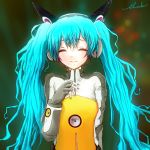  aqua_hair closed_eyes eyes_closed hatsune_miku headphones long_hair odds_&amp;_ends_(vocaloid) project_diva_f shizuku_shb smile solo twintails vocaloid 