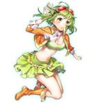  :o blush boots breasts cleavage goggles goggles_on_head green_eyes green_hair gumi midriff navel open_mouth short_hair simple_background skirt solo star under_boob underboob vocaloid white_background yunco 