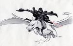  1boy cape charizard darth_vader energy_sword fire fist_bump lightsaber pokemon riding star_wars sword weapon 