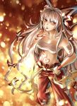  bandage bandages bow cigarette fire fujiwara_no_mokou hair_bow hair_ribbon long_hair luckydrift na_(801039) no_shirt pants red_eyes ribbon sarashi sash silver_hair snow solo tattoo touhou very_long_hair 