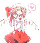  black_legwear blonde_hair blush bow brooch choker earrings fang flandre_scarlet hat hat_bow hat_ribbon heart jewelry large_bow open_mouth pantyhose red_eyes ribbon short_hair side_ponytail simple_background sketch skirt smile solo spoken_heart touhou ume_(plumblossom) white_background wings wrist_cuffs 