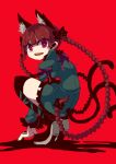  animal_ears bow braid cat_ears cat_tail hair_bow highres kaenbyou_rin long_hair looking_back multiple_tails ngayope open_mouth red_eyes red_hair redhead shoe_ribbon smile solo squatting tail thigh-highs thighhighs touhou twin_braids 