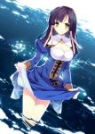  atelier_(series) atelier_lilie_another_story breasts character_request cleavage dress dress_lift hair_tubes isizuaki lilie purple_hair solo source_request water yellow_eyes 