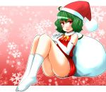  belt christmas elbow_gloves gloves green_hair hane_(hanegoya) hanegoya hat kazami_yuuka red_eyes sack santa_costume santa_hat socks solo touhou 