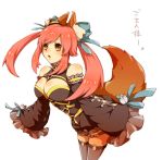  animal_ears bare_shoulders bow breasts caster_(fate/extra) cleavage detached_sleeves fate/extra fate/extra_ccc fate_(series) fox_ears fox_tail hair_bow hair_ribbon large_breasts pink_hair ribbon solo tail tamaki_(glass_bottle) thigh-highs thighhighs twintails yellow_eyes 
