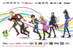  2girls 4boys animal audrey_burne banagher_links barnaby_brooks_jr black_cat butterfly cat code_geass code_geass:_boukoku_no_akito company_connection crossover gundam gundam_unicorn happy_new_year haro hyuuga_akito kaburagi_t_kotetsu leila_(code_geass) mineva_lao_zabi multiple_boys multiple_girls new_year official_art running sunrise_(company) tiger_&amp;_bunny walking 