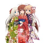  bag cherry_blossoms chrysanthemum floral_print flower furisode hair_flower hair_ornament highres japanese_clothes kamikita_komari kikumon kimono little_busters!! looking_at_viewer multiple_girls natsume_rin new_year noumi_kudryavka obi official_art open_mouth sayagata transparent_background transparent_png 