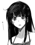  :o bare_shoulders black_hair blush copyright_request greyscale long_hair looking_at_viewer monochrome puyo solo 